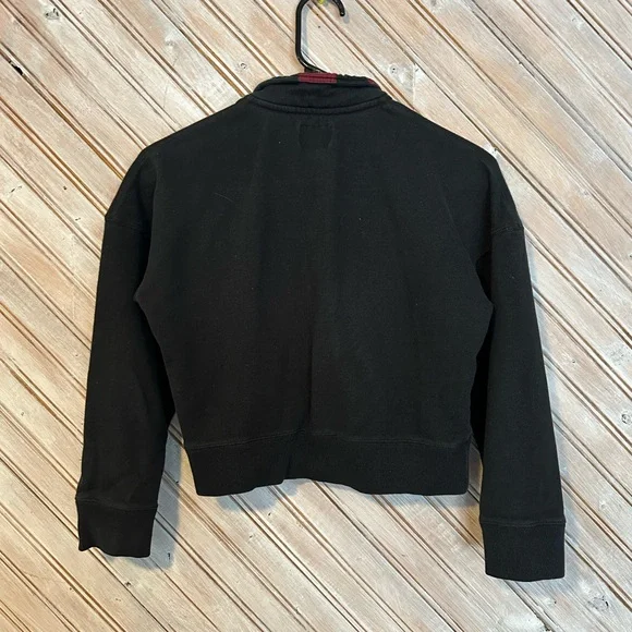 Roots Black Crop Style Pullover Sweater Red Plaid Trim Patch Logo - Picture 7 of 7